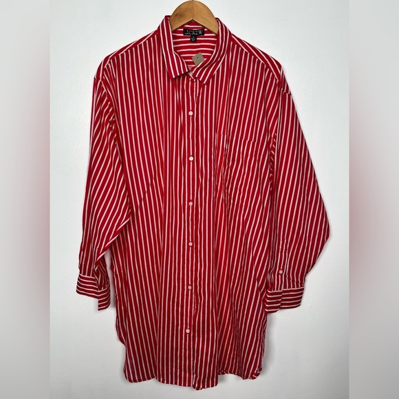J. Crew Size XL Red Cotton voile beach shirt in stripe- - Picture 6 of 11